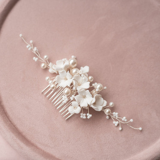 OLIVIA White Flower Comb